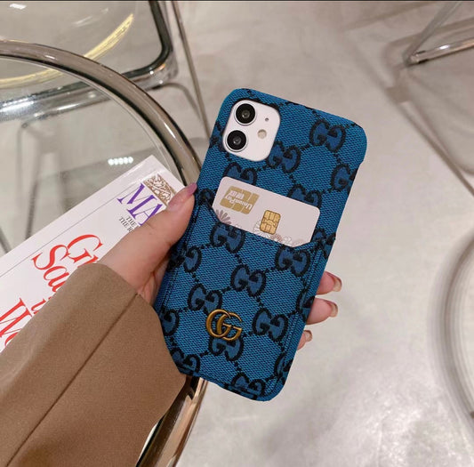 Blue Monogram iPhone Case with Card Holder