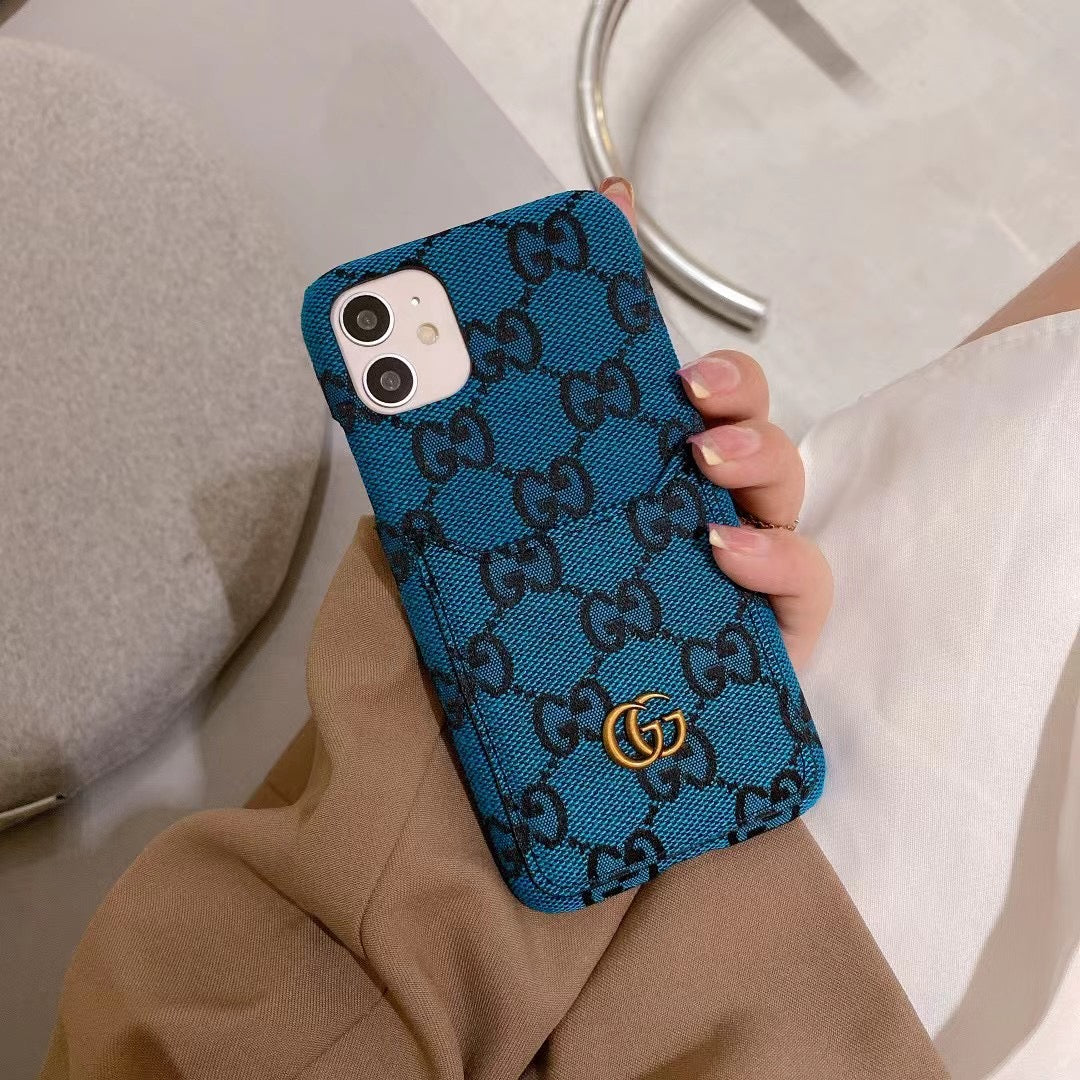 Blue Monogram iPhone Case with Card Holder